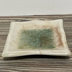 Handcrafted Pottery Crushed Glass Infused Crackle Glaze Trinket Catchall Dish